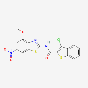 molecular formula C17H10ClN3O4S2 B2620722 3-chloro-N-(4-methoxy-6-nitro-1,3-benzothiazol-2-yl)-1-benzothiophene-2-carboxamide CAS No. 313395-90-3