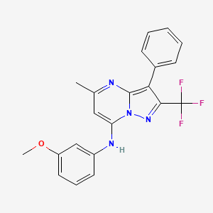 molecular formula C21H17F3N4O B2620733 N-(3-methoxyphenyl)-5-methyl-3-phenyl-2-(trifluoromethyl)pyrazolo[1,5-a]pyrimidin-7-amine CAS No. 890637-74-8