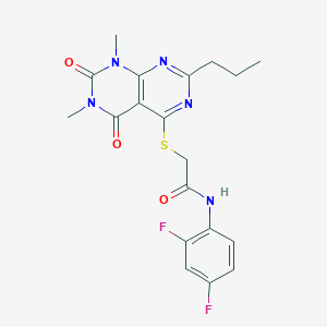 molecular formula C19H19F2N5O3S B2620736 N-(2,4-difluorophenyl)-2-((6,8-dimethyl-5,7-dioxo-2-propyl-5,6,7,8-tetrahydropyrimido[4,5-d]pyrimidin-4-yl)thio)acetamide CAS No. 852171-14-3