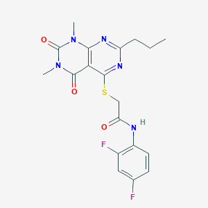 molecular formula C19H19F2N5O3S B2620736 N-(2,4-二氟苯基)-2-((6,8-二甲基-5,7-二氧代-2-丙基-5,6,7,8-四氢嘧啶并[4,5-d]嘧啶-4-基)硫代)乙酰胺 CAS No. 852171-14-3