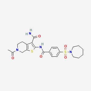 molecular formula C23H28N4O5S2 B2620754 6-乙酰基-2-(4-(氮杂环戊烷-1-基磺酰基)苯甲酰胺)-4,5,6,7-四氢噻吩并[2,3-c]吡啶-3-甲酰胺 CAS No. 449770-13-2