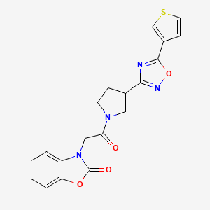 molecular formula C19H16N4O4S B2620769 3-(2-oxo-2-(3-(5-(thiophen-3-yl)-1,2,4-oxadiazol-3-yl)pyrrolidin-1-yl)ethyl)benzo[d]oxazol-2(3H)-one CAS No. 2034320-99-3
