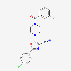 molecular formula C21H16Cl2N4O2 B2620773 5-(4-(3-Chlorobenzoyl)piperazin-1-yl)-2-(4-chlorophenyl)oxazole-4-carbonitrile CAS No. 903191-78-6