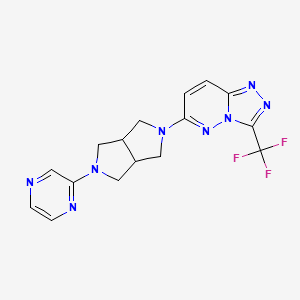 molecular formula C16H15F3N8 B2620789 6-(5-Pyrazin-2-yl-1,3,3a,4,6,6a-hexahydropyrrolo[3,4-c]pyrrol-2-yl)-3-(trifluoromethyl)-[1,2,4]triazolo[4,3-b]pyridazine CAS No. 2415629-16-0