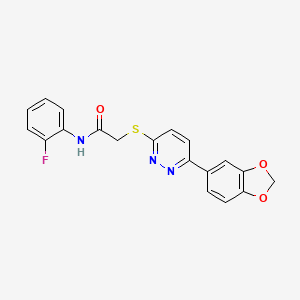 molecular formula C19H14FN3O3S B2620792 2-[6-(1,3-苯并二氧杂环-5-基)吡啶嗪-3-基]硫代-N-(2-氟苯基)乙酰胺 CAS No. 893991-31-6