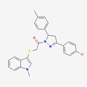 molecular formula C27H24BrN3OS B2620806 1-[3-(4-bromophenyl)-5-(4-methylphenyl)-4,5-dihydro-1H-pyrazol-1-yl]-2-[(1-methyl-1H-indol-3-yl)sulfanyl]ethan-1-one CAS No. 681280-12-6