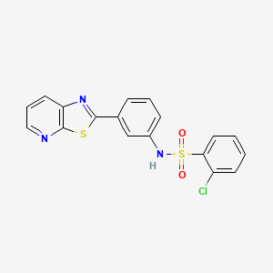 molecular formula C18H12ClN3O2S2 B2620819 2-chloro-N-(3-(thiazolo[5,4-b]pyridin-2-yl)phenyl)benzenesulfonamide CAS No. 912623-52-0