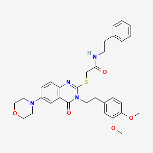 molecular formula C32H36N4O5S B2620835 2-((3-(3,4-二甲氧基苯乙基)-6-吗啉-4-氧代-3,4-二氢喹唑啉-2-基)硫代)-N-苯乙酰胺 CAS No. 689760-60-9