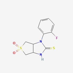 molecular formula C11H11FN2O2S2 B2620843 1-(2-fluorophenyl)-3a,4,6,6a-tetrahydro-1H-thieno[3,4-d]imidazole-2-thiol 5,5-dioxide CAS No. 887833-76-3