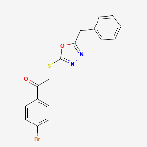 molecular formula C17H13BrN2O2S B2620844 2-((5-Benzyl-1,3,4-oxadiazol-2-yl)thio)-1-(4-bromophenyl)ethanone CAS No. 326004-27-7