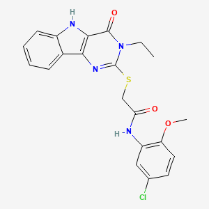 molecular formula C21H19ClN4O3S B2620858 N-(5-chloro-2-methoxyphenyl)-2-((3-ethyl-4-oxo-4,5-dihydro-3H-pyrimido[5,4-b]indol-2-yl)thio)acetamide CAS No. 887216-58-2