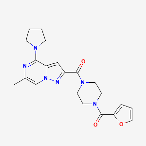 molecular formula C21H24N6O3 B2620867 [4-(2-Furylcarbonyl)piperazino][6-methyl-4-(1-pyrrolidinyl)pyrazolo[1,5-a]pyrazin-2-yl]methanone CAS No. 1775543-74-2