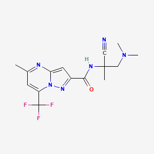 molecular formula C15H17F3N6O B2620873 N-[2-Cyano-1-(dimethylamino)propan-2-yl]-5-methyl-7-(trifluoromethyl)pyrazolo[1,5-a]pyrimidine-2-carboxamide CAS No. 2418711-64-3