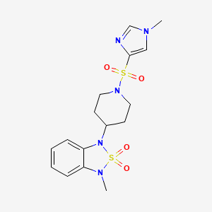molecular formula C16H21N5O4S2 B2620874 1-甲基-3-(1-((1-甲基-1H-咪唑-4-基)磺酰基)哌啶-4-基)-1,3-二氢苯并[c][1,2,5]噻二唑 2,2-二氧化物 CAS No. 2034601-11-9