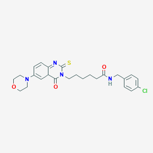 molecular formula C25H29ClN4O3S B2620879 N-[(4-chlorophenyl)methyl]-6-[6-(morpholin-4-yl)-4-oxo-2-sulfanylidene-1,2,3,4-tetrahydroquinazolin-3-yl]hexanamide CAS No. 689769-39-9