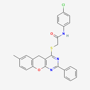 molecular formula C26H20ClN3O2S B2620882 N-(4-Chlorophenyl)-2-({7-methyl-2-phenyl-5H-chromeno[2,3-D]pyrimidin-4-YL}sulfanyl)acetamide CAS No. 866811-21-4
