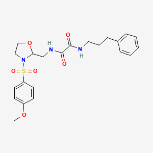 molecular formula C22H27N3O6S B2620891 N1-((3-((4-甲氧苯基)磺酰基)恶唑烷-2-基)甲基)-N2-(3-苯丙基)草酰胺 CAS No. 868981-29-7