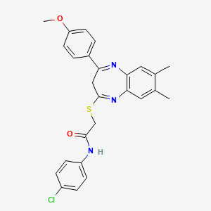molecular formula C26H24ClN3O2S B2620899 N-(4-chlorophenyl)-2-((4-(4-methoxyphenyl)-7,8-dimethyl-3H-benzo[b][1,4]diazepin-2-yl)thio)acetamide CAS No. 1358405-83-0