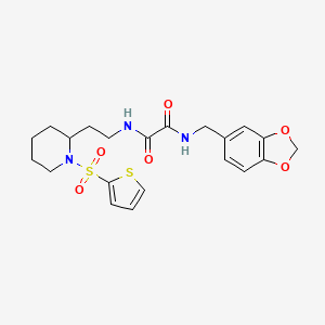 molecular formula C21H25N3O6S2 B2620900 N1-(benzo[d][1,3]dioxol-5-ylmethyl)-N2-(2-(1-(thiophen-2-ylsulfonyl)piperidin-2-yl)ethyl)oxalamide CAS No. 887860-98-2