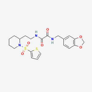 molecular formula C21H25N3O6S2 B2620900 N1-(苯并[d][1,3]二氧杂环-5-基甲基)-N2-(2-(1-(噻吩-2-基磺酰基)哌啶-2-基)乙基)草酰胺 CAS No. 887860-98-2