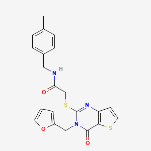 molecular formula C21H19N3O3S2 B2620906 2-{[3-(furan-2-ylmethyl)-4-oxo-3,4-dihydrothieno[3,2-d]pyrimidin-2-yl]sulfanyl}-N-(4-methylbenzyl)acetamide CAS No. 1326829-02-0