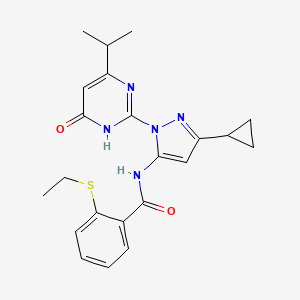 molecular formula C22H25N5O2S B2620924 N-(3-环丙基-1-(4-异丙基-6-氧代-1,6-二氢嘧啶-2-基)-1H-吡唑-5-基)-2-(乙硫基)苯甲酰胺 CAS No. 1207018-58-3