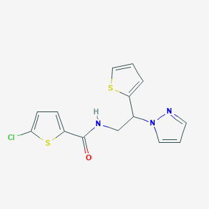 molecular formula C14H12ClN3OS2 B2620942 N-(2-(1H-pyrazol-1-yl)-2-(thiophen-2-yl)ethyl)-5-chlorothiophene-2-carboxamide CAS No. 2034344-05-1