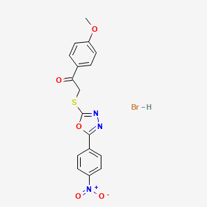 molecular formula C17H14BrN3O5S B2620948 1-(4-Methoxyphenyl)-2-((5-(4-nitrophenyl)-1,3,4-oxadiazol-2-yl)thio)ethanone hydrobromide CAS No. 352018-22-5