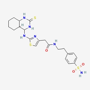 molecular formula C21H20N6O3S3 B2620955 N-[2-(4-sulfamoylphenyl)ethyl]-2-{2-[(2-sulfanylidene-1,2-dihydroquinazolin-4-yl)amino]-1,3-thiazol-4-yl}acetamide CAS No. 689267-04-7