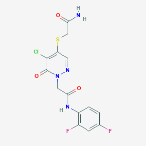 molecular formula C14H11ClF2N4O3S B2620983 2-(4-((2-amino-2-oxoethyl)thio)-5-chloro-6-oxopyridazin-1(6H)-yl)-N-(2,4-difluorophenyl)acetamide CAS No. 1251572-05-0