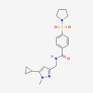 N-((5-cyclopropyl-1-methyl-1H-pyrazol-3-yl)methyl)-4-(pyrrolidin-1-ylsulfonyl)benzamide