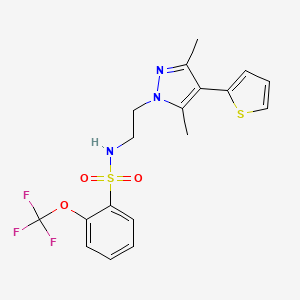 molecular formula C18H18F3N3O3S2 B2621008 N-(2-(3,5-dimethyl-4-(thiophen-2-yl)-1H-pyrazol-1-yl)ethyl)-2-(trifluoromethoxy)benzenesulfonamide CAS No. 2034357-03-2