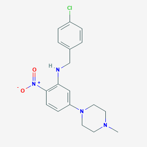 molecular formula C18H21ClN4O2 B262101 1-{3-[(4-Chlorobenzyl)amino]-4-nitrophenyl}-4-methylpiperazine 
