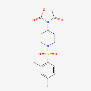 molecular formula C15H17FN2O5S B2621010 3-(1-((4-Fluoro-2-methylphenyl)sulfonyl)piperidin-4-yl)oxazolidine-2,4-dione CAS No. 2034525-15-8