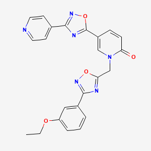 molecular formula C23H18N6O4 B2621016 1-((3-(3-ethoxyphenyl)-1,2,4-oxadiazol-5-yl)methyl)-5-(3-(pyridin-4-yl)-1,2,4-oxadiazol-5-yl)pyridin-2(1H)-one CAS No. 1396857-98-9