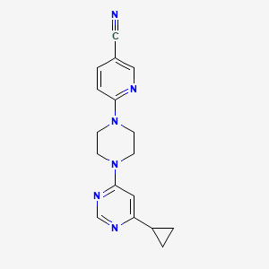 molecular formula C17H18N6 B2621020 6-[4-(6-Cyclopropylpyrimidin-4-yl)piperazin-1-yl]pyridine-3-carbonitrile CAS No. 2380144-59-0