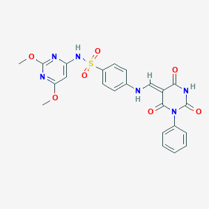 molecular formula C23H20N6O7S B262103 N-(2,6-dimethoxypyrimidin-4-yl)-4-[[(Z)-(2,4,6-trioxo-1-phenyl-1,3-diazinan-5-ylidene)methyl]amino]benzenesulfonamide 