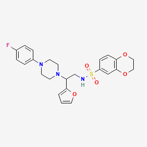 molecular formula C24H26FN3O5S B2621045 N-(2-(4-(4-fluorophenyl)piperazin-1-yl)-2-(furan-2-yl)ethyl)-2,3-dihydrobenzo[b][1,4]dioxine-6-sulfonamide CAS No. 877648-40-3