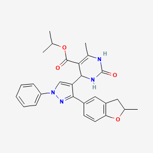 molecular formula C27H28N4O4 B2621053 isopropyl 6-methyl-4-(3-(2-methyl-2,3-dihydrobenzofuran-5-yl)-1-phenyl-1H-pyrazol-4-yl)-2-oxo-1,2,3,4-tetrahydropyrimidine-5-carboxylate CAS No. 618410-85-8