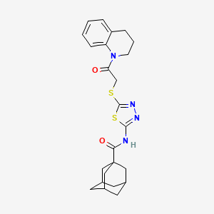 molecular formula C24H28N4O2S2 B2621068 N-[5-[2-(3,4-dihydro-2H-quinolin-1-yl)-2-oxoethyl]sulfanyl-1,3,4-thiadiazol-2-yl]adamantane-1-carboxamide CAS No. 392300-07-1