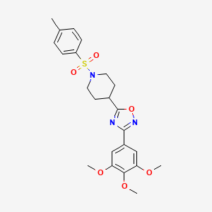 molecular formula C23H27N3O6S B2621075 5-(1-Tosylpiperidin-4-yl)-3-(3,4,5-trimethoxyphenyl)-1,2,4-oxadiazole CAS No. 946369-14-8