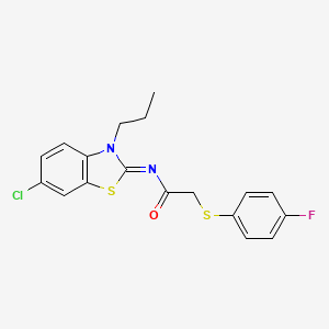 molecular formula C18H16ClFN2OS2 B2621077 (Z)-N-(6-chloro-3-propylbenzo[d]thiazol-2(3H)-ylidene)-2-((4-fluorophenyl)thio)acetamide CAS No. 1173488-08-8