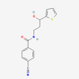 molecular formula C15H14N2O2S B2621085 4-cyano-N-(3-hydroxy-3-(thiophen-2-yl)propyl)benzamide CAS No. 1396782-92-5
