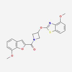 molecular formula C21H18N2O5S B2621098 （3-（（4-甲氧基苯并[d]噻唑-2-基）氧基）氮杂环丁-1-基）（7-甲氧基苯并呋喃-2-基）甲酮 CAS No. 1421449-05-9