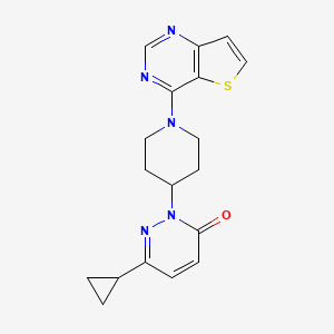 molecular formula C18H19N5OS B2621108 6-Cyclopropyl-2-(1-thieno[3,2-d]pyrimidin-4-ylpiperidin-4-yl)pyridazin-3-one CAS No. 2319847-01-1