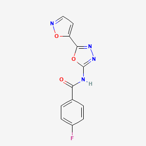molecular formula C12H7FN4O3 B2621117 4-fluoro-N-(5-(isoxazol-5-yl)-1,3,4-oxadiazol-2-yl)benzamide CAS No. 946312-46-5