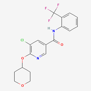 molecular formula C18H16ClF3N2O3 B2621119 5-chloro-6-((tetrahydro-2H-pyran-4-yl)oxy)-N-(2-(trifluoromethyl)phenyl)nicotinamide CAS No. 1904341-90-7