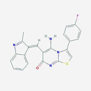 molecular formula C22H15FN4OS B262112 3-(4-fluorophenyl)-5-imino-6-[(2-methyl-1H-indol-3-yl)methylene]-5,6-dihydro-7H-[1,3]thiazolo[3,2-a]pyrimidin-7-one 