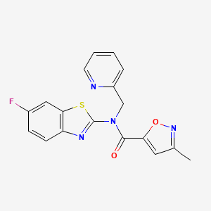 molecular formula C18H13FN4O2S B2621129 N-(6-fluorobenzo[d]thiazol-2-yl)-3-methyl-N-(pyridin-2-ylmethyl)isoxazole-5-carboxamide CAS No. 946317-33-5