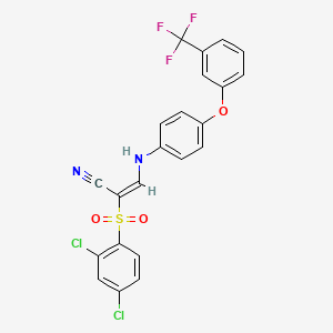 (E)-2-(2,4-dichlorophenyl)sulfonyl-3-[4-[3-(trifluoromethyl)phenoxy]anilino]prop-2-enenitrile